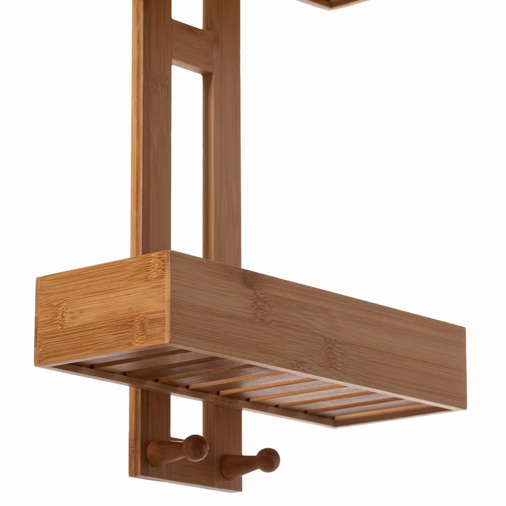Bathroom Multi-function Natural Bamboo Storage Rack Over Shower Head Organizer,
