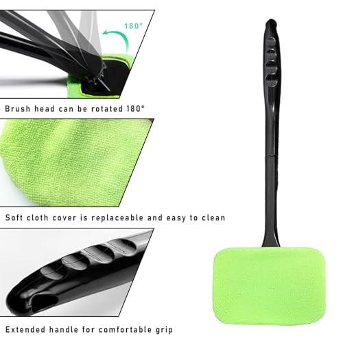 Car Windshield Cleaning Tool, Microfiber Auto Window Cleaner Set with 4