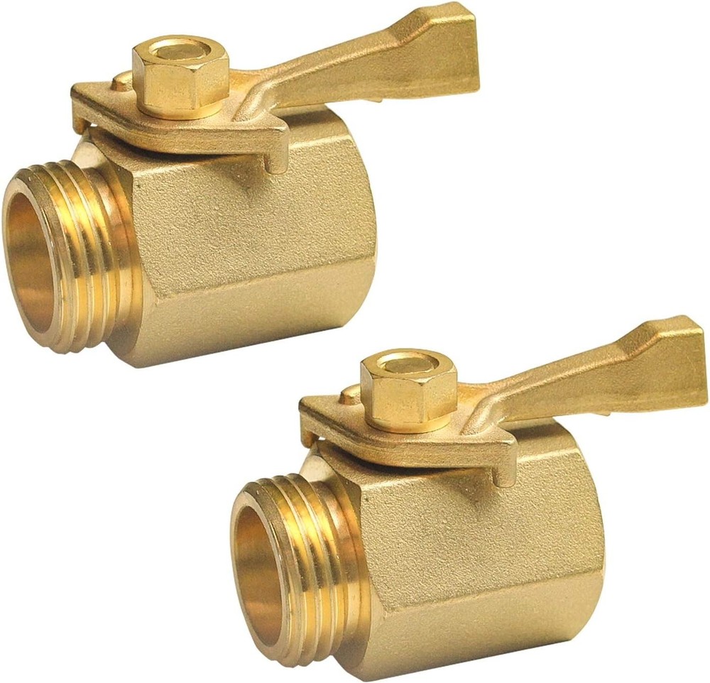 2 Pack Solid Brass Garden Hose Shut Off Valve With Washers Durable Easy Use