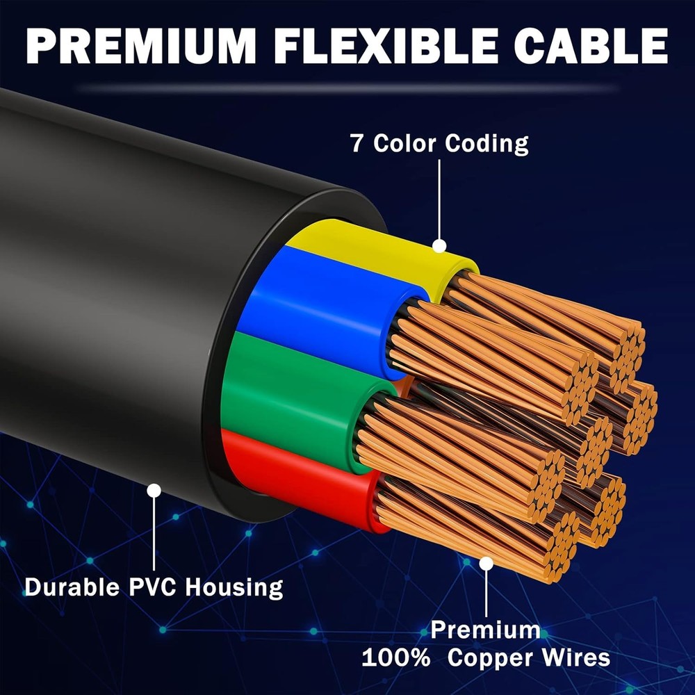 8FT 7 Way Trailer Wiring Cord with Junction Box Kit