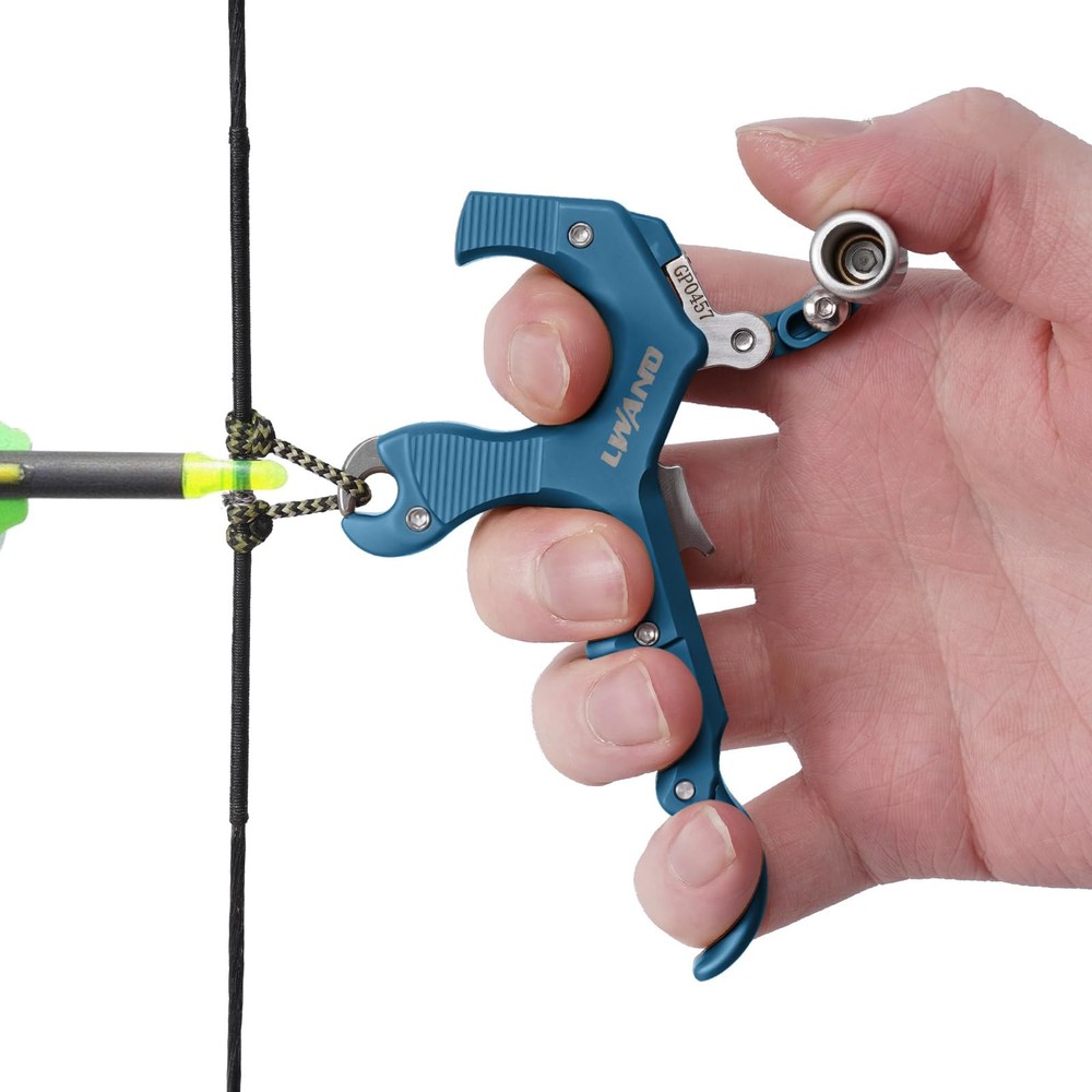 Archery Compound Bow Release Aids Trigger 3-4 Finger Adjustable Wristband Thu...