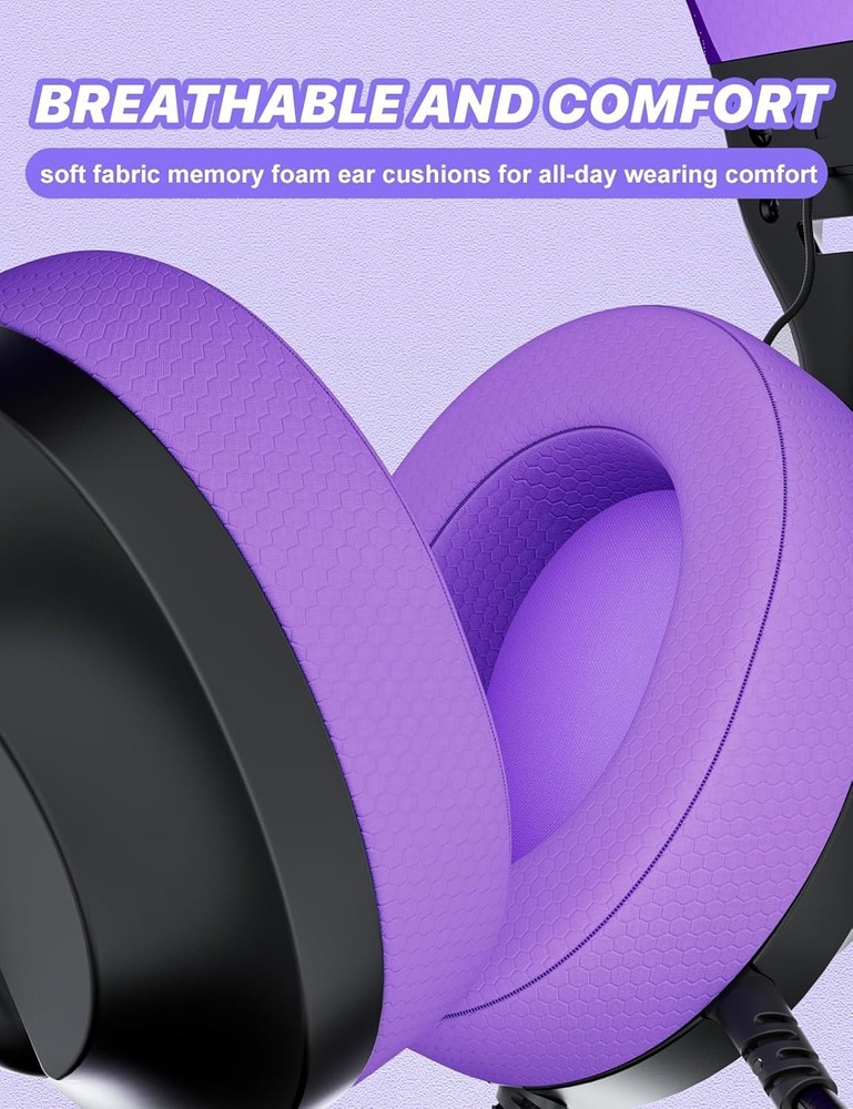 Wired Gaming Headset Noise Canceling Microphone PURPLE PC PS5 PS4 Switch