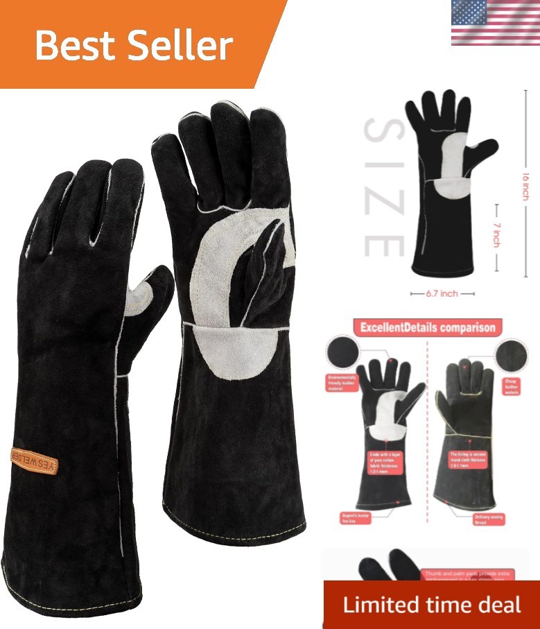 Durable Leather Welding Gloves - Fire Resistant, Flexible & Ambidextrous Design
