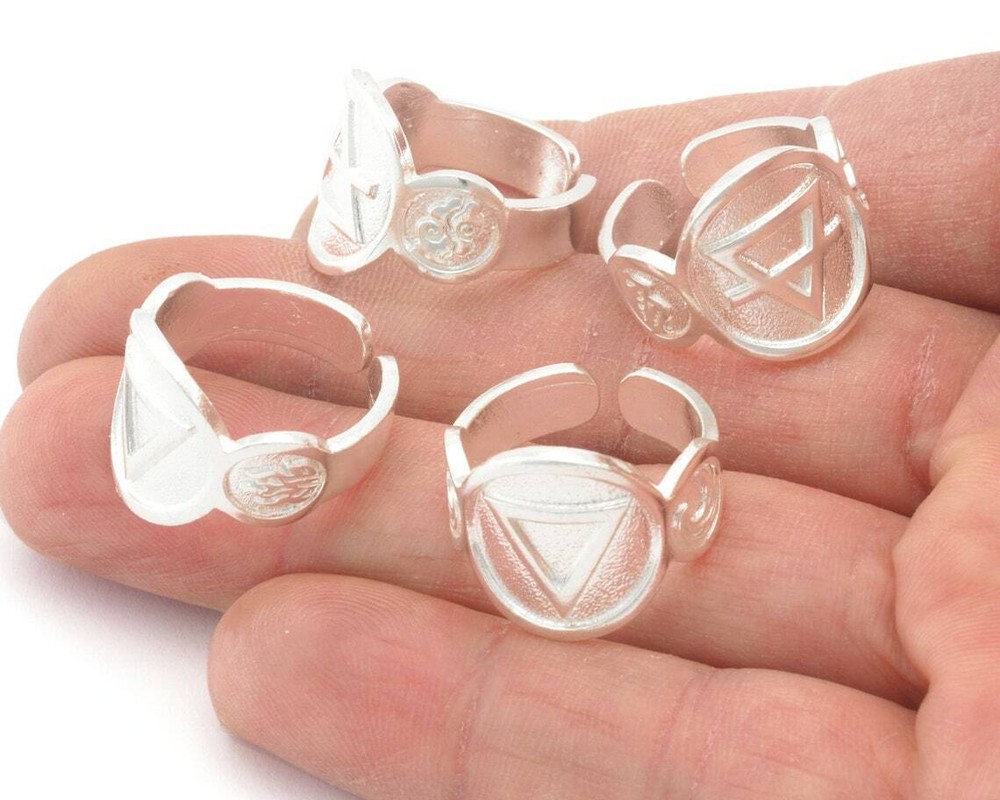 Four Elements Symbol Embossment Ring Adjustable Shiny silver Brass (6-10US)4667