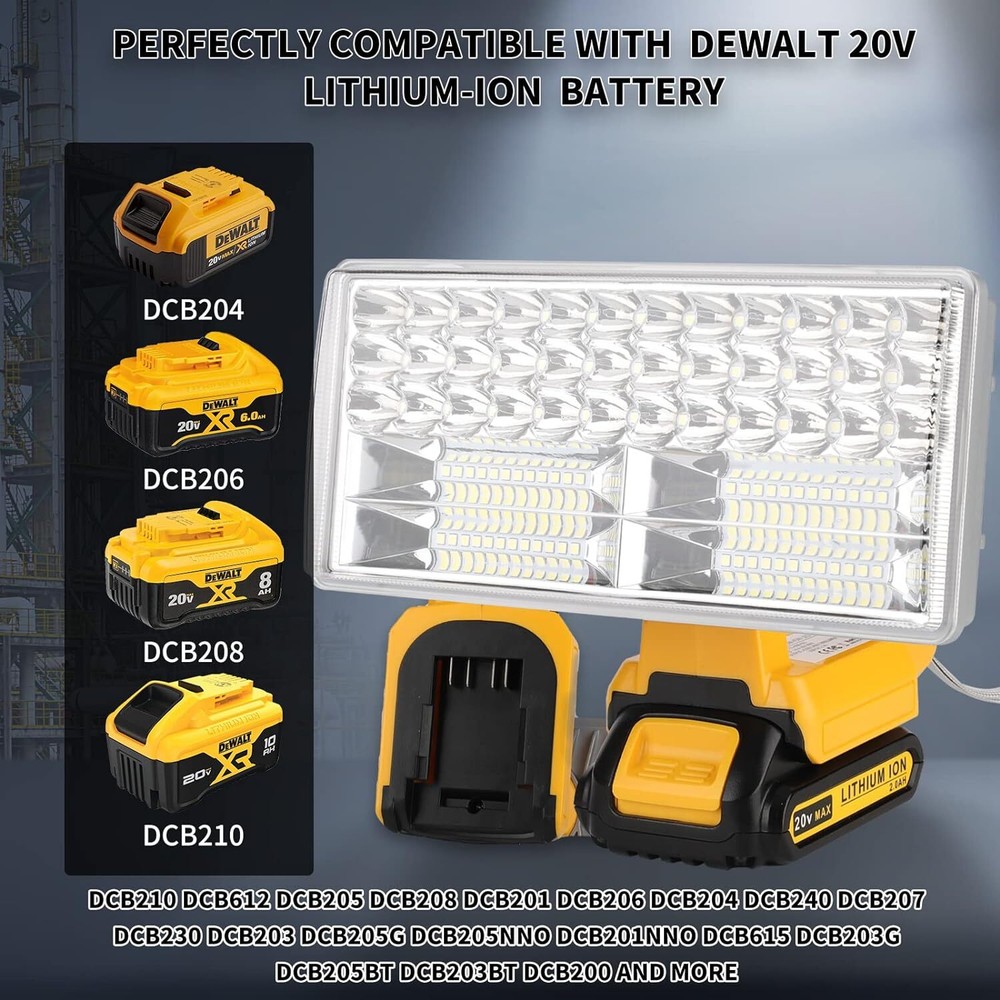 Cordless LED Work Light for Dewalt 20V Max Li-ion Battery Portable Flashlight US