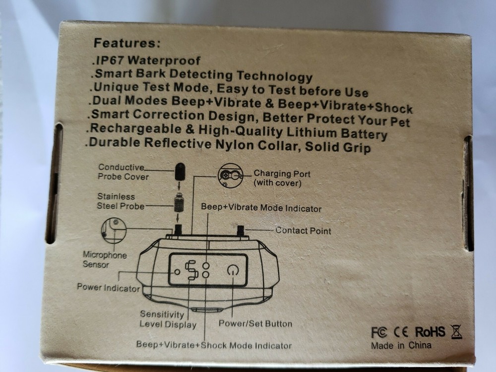 Smart Dog Bark Control Collar. Adj, waterproof IP67, test mode, vibrate/beep