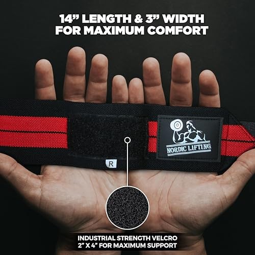 Wrist Wraps + Lifting Straps Bundle (2 Pairs) for Weightlifting, Black/Red