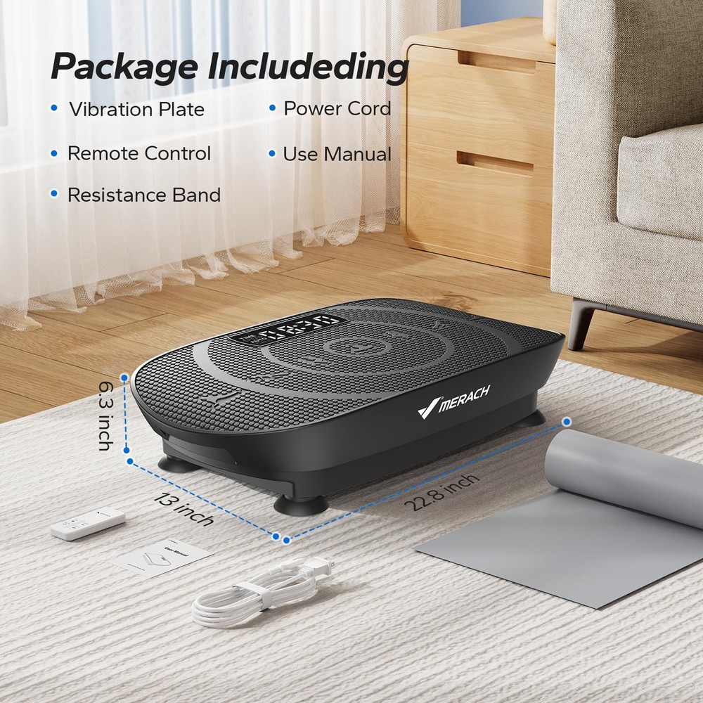 MERACH Vibration Plate Exercise Machine Bluetooth Silicone Pedal Auto Mode Black