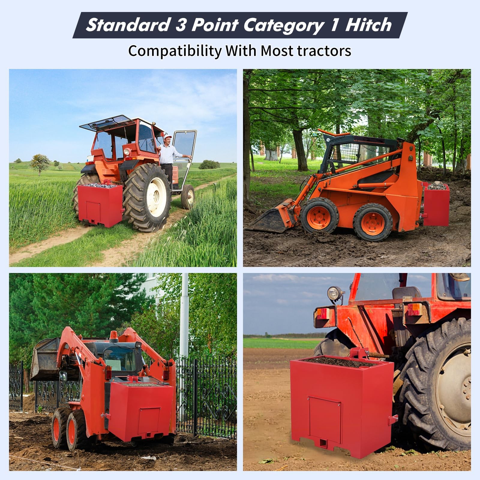 Ballast Box 3 Point Cat 1 Tractor Heavy Duty 800LBS Counterweight 2" Receiver