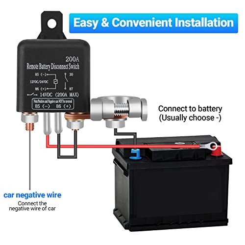 DC12V 200A Remote Battery Disconnect Switch Kill 200A with Long Negative Wire