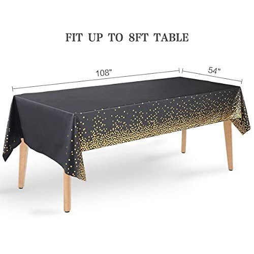 Black and Gold Plastic Tablecloth, 54 "x108 Rectangular 1 Pack Black Gold