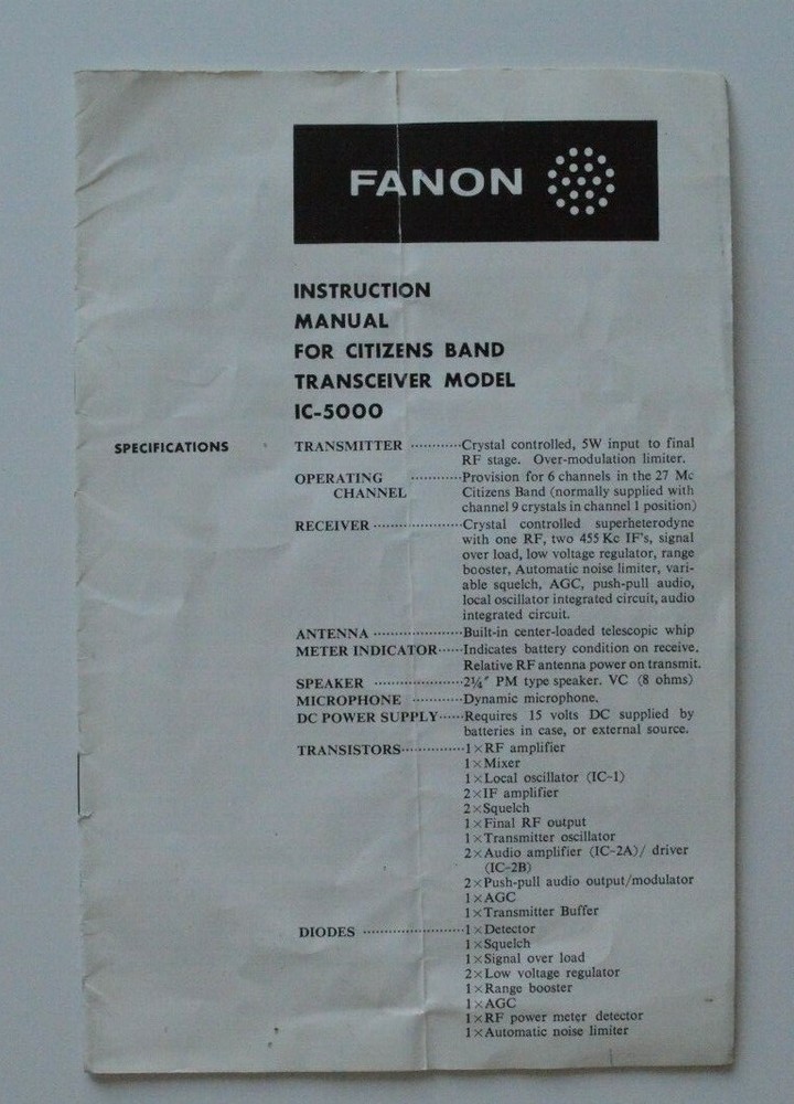 FANON Citizens Band Transceiver model IC-5000 Instruction Manual