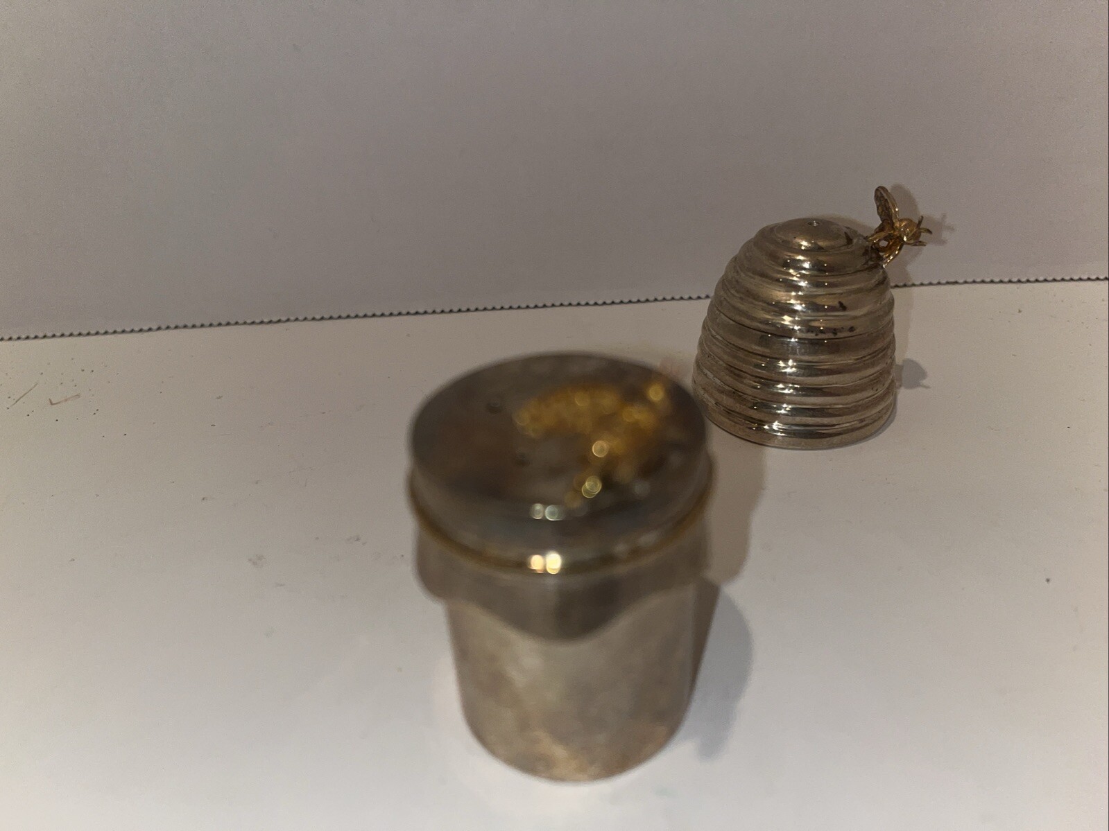 Thistle & Bee Sterling Silver Beehive Salt & Pepper Shakers Rare