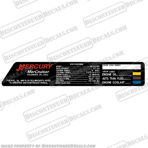 Fits Mercruiser MX 6.2 MPi Flame Arrestor Specification Decal