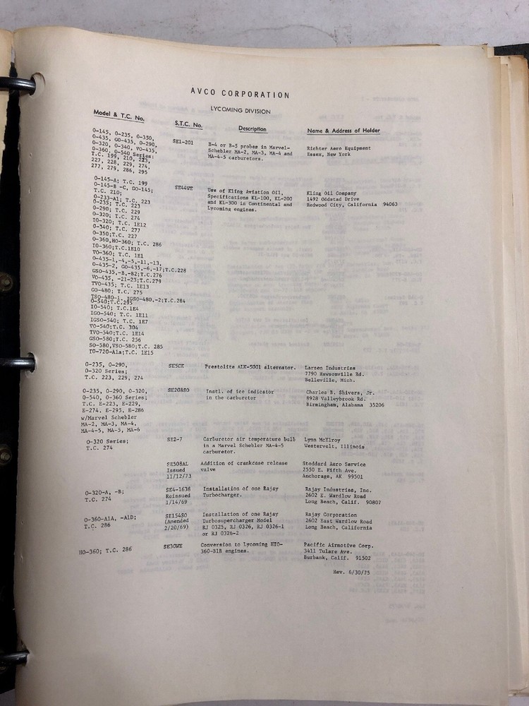 FAA Summary Of Supplemental Type Certificates 1971 Original