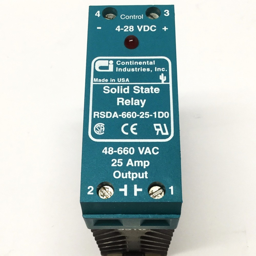 Continental RSDA-660-25-1D0 Solid State Relay, 3.5-28VDC Control, 660VAC 25A Out