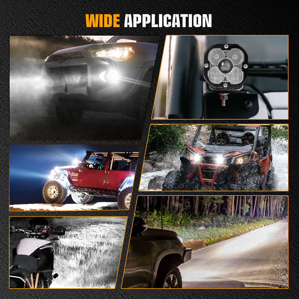 Colight 3INCH Squadron Sport White LED Pair Driving/Combo Lights w/ Wire Harness