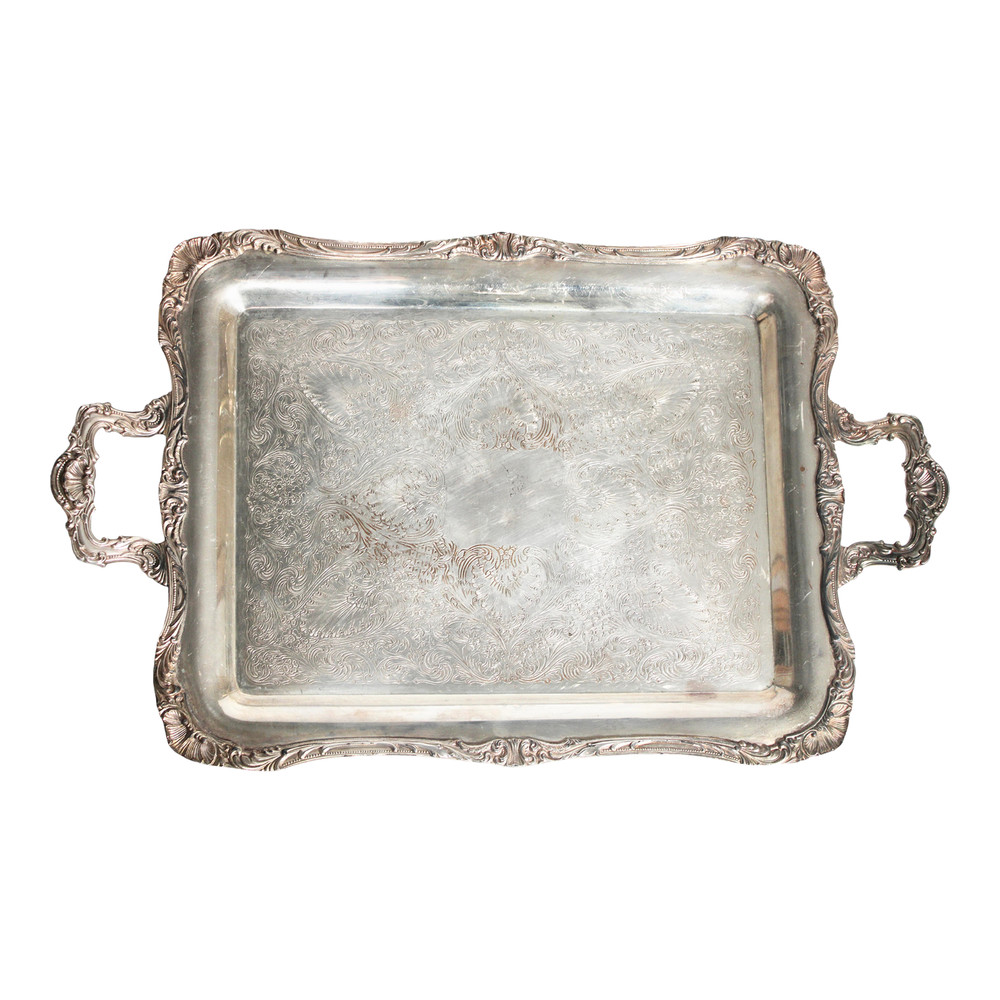 Mid Century French Silver Plate Footed Serving Tray