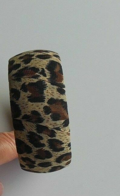 Leopard Print Fabric Bangle Bracelet 1 1/4" Wide