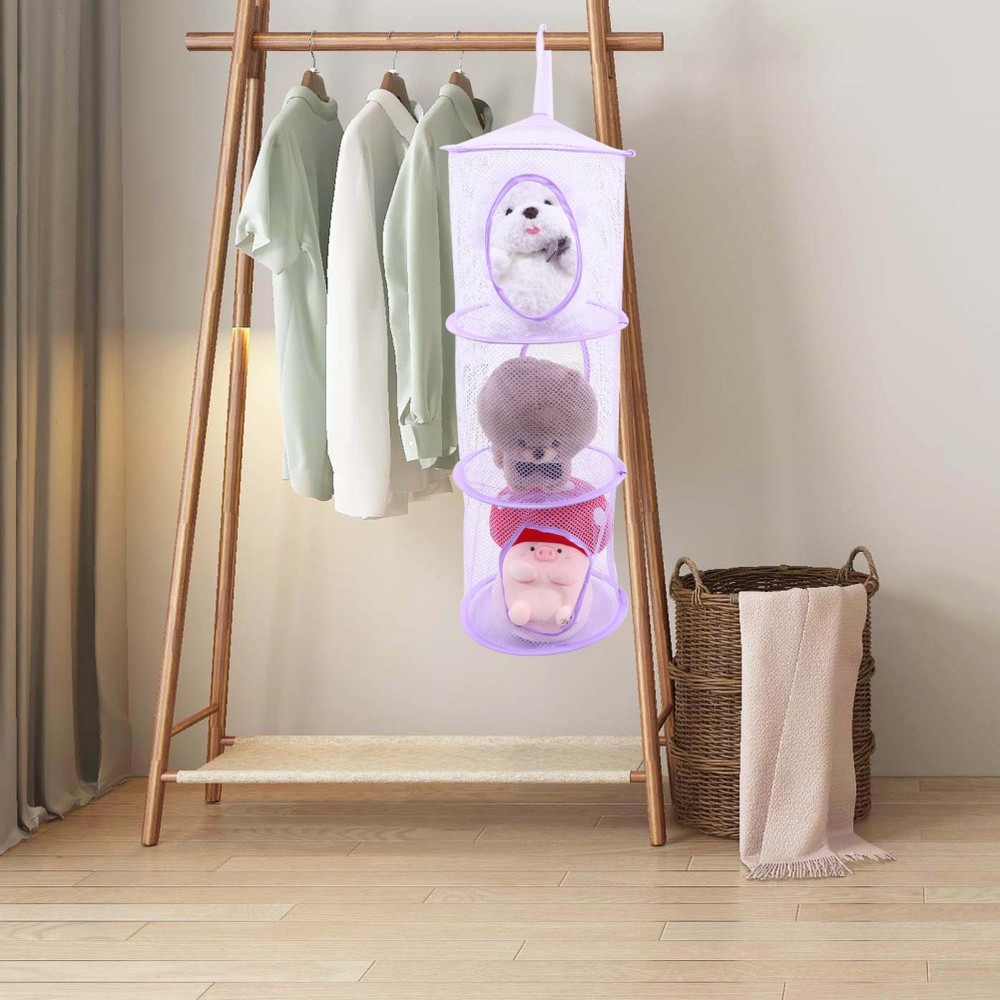 2 Pcs Foldable Mesh Hanging Nets Multi Layer Drying Basket For Socks Clothes