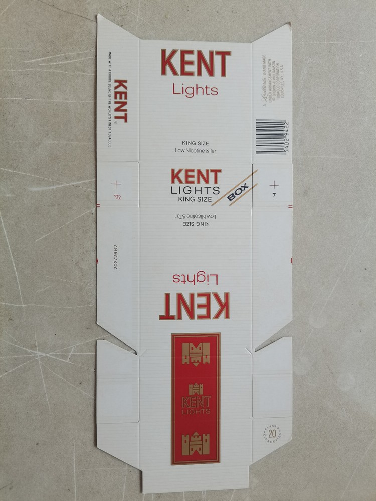 opened empty cigarette hard pack--84 mm--USA-KENT