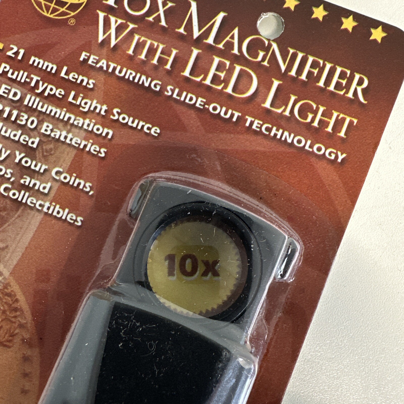 Coin Collector 10X Magnifier Pull Out Loupe 23mm W/ Led Best Value Bills Whi Da