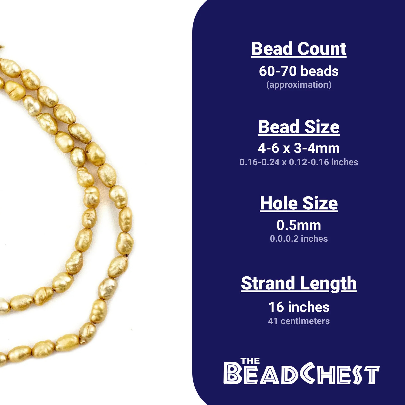 Gold Vintage Japanese Rice Pearl Beads 3mm Oval 16 Inch Strand