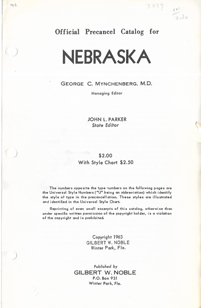 State General Precancel Catalogs: NEBRASKA; Noble, 1963