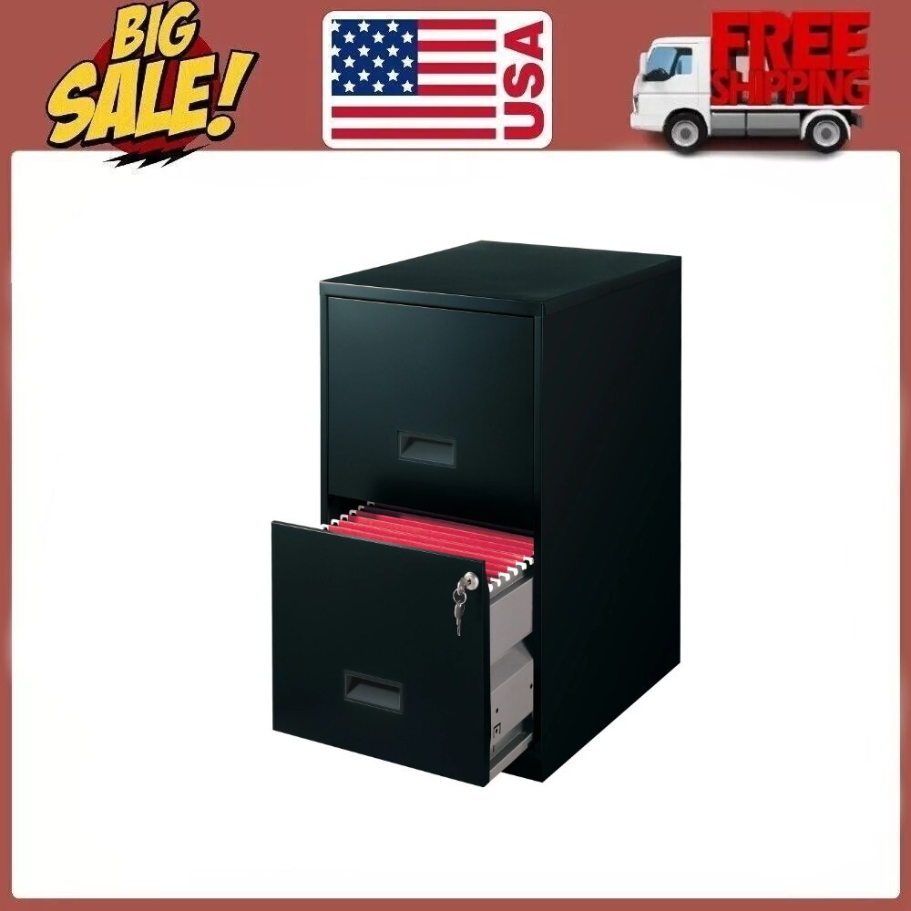 Space Solutions 18" Deep 2 Drawer Letter Width Vertical File Cabinet, Black