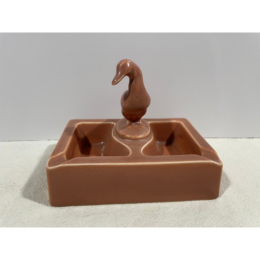 Vintage MCM Brown Ceramic Duck Divided Nut Candy Serving Dish Unmarked EUC