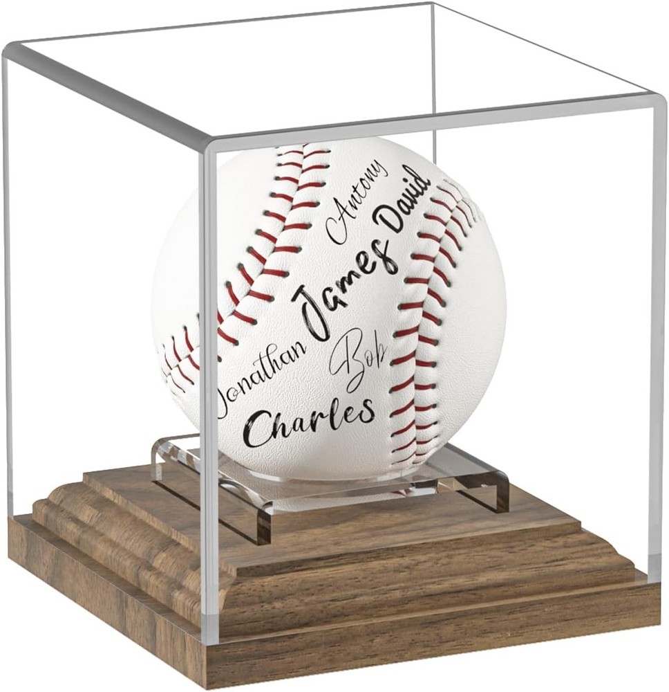 Baseball Case Display for Balls Walnut Wood Base Acrylic Clear
