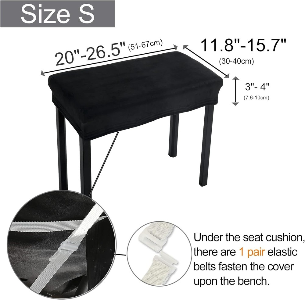 Modern Small Velvet Stool Cover - Rectangular Piano Bench Protector, Black