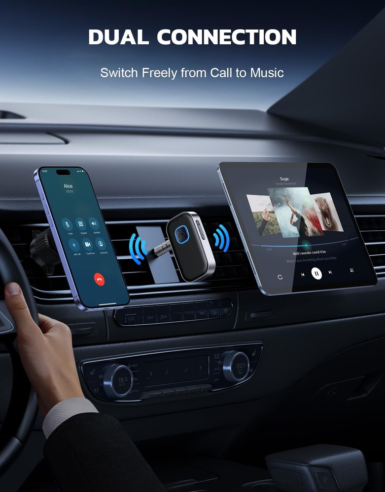 COMSOON Bluetooth Receiver for Car, Noise Cancelling Small, Black+Silver