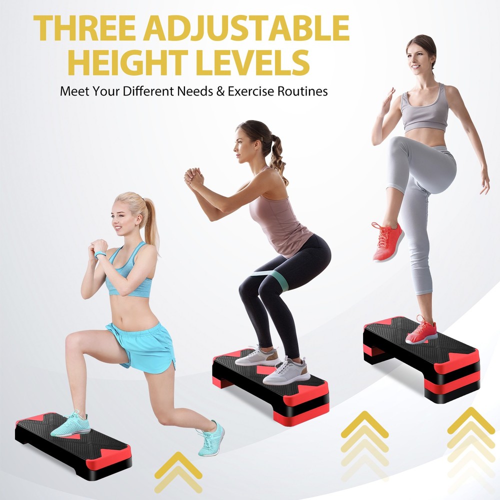 Adjustable Workout Aerobic Stepper Aerobic Exercise Step Platform for Gym Red