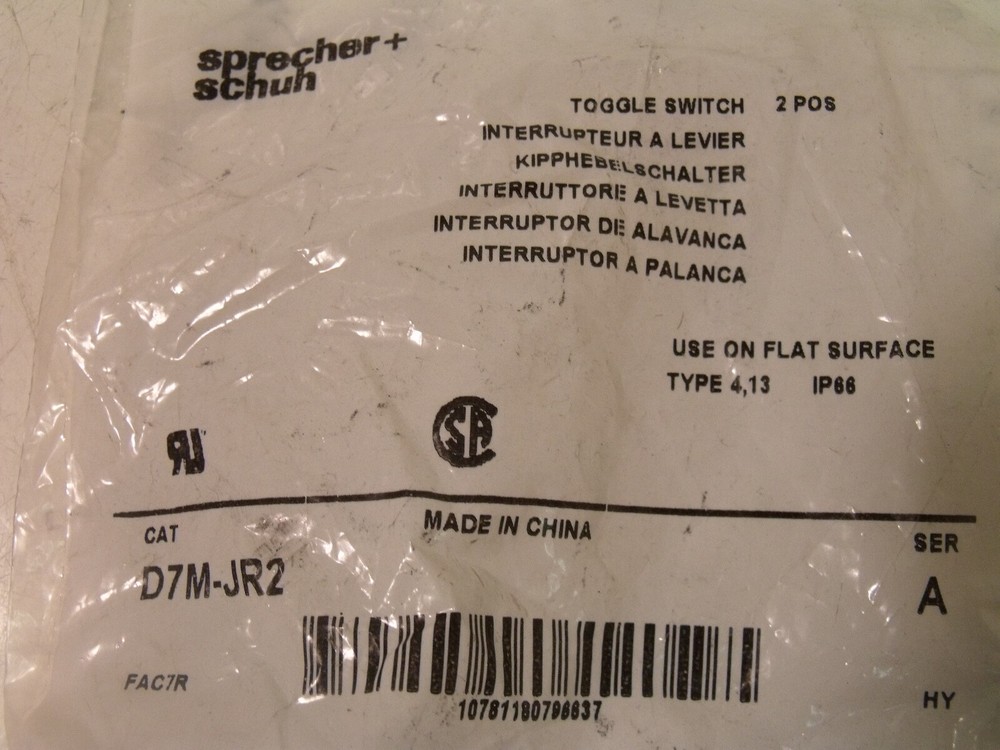 NIB Sprecher + Schuh D7M-JR2 Toggle Switch