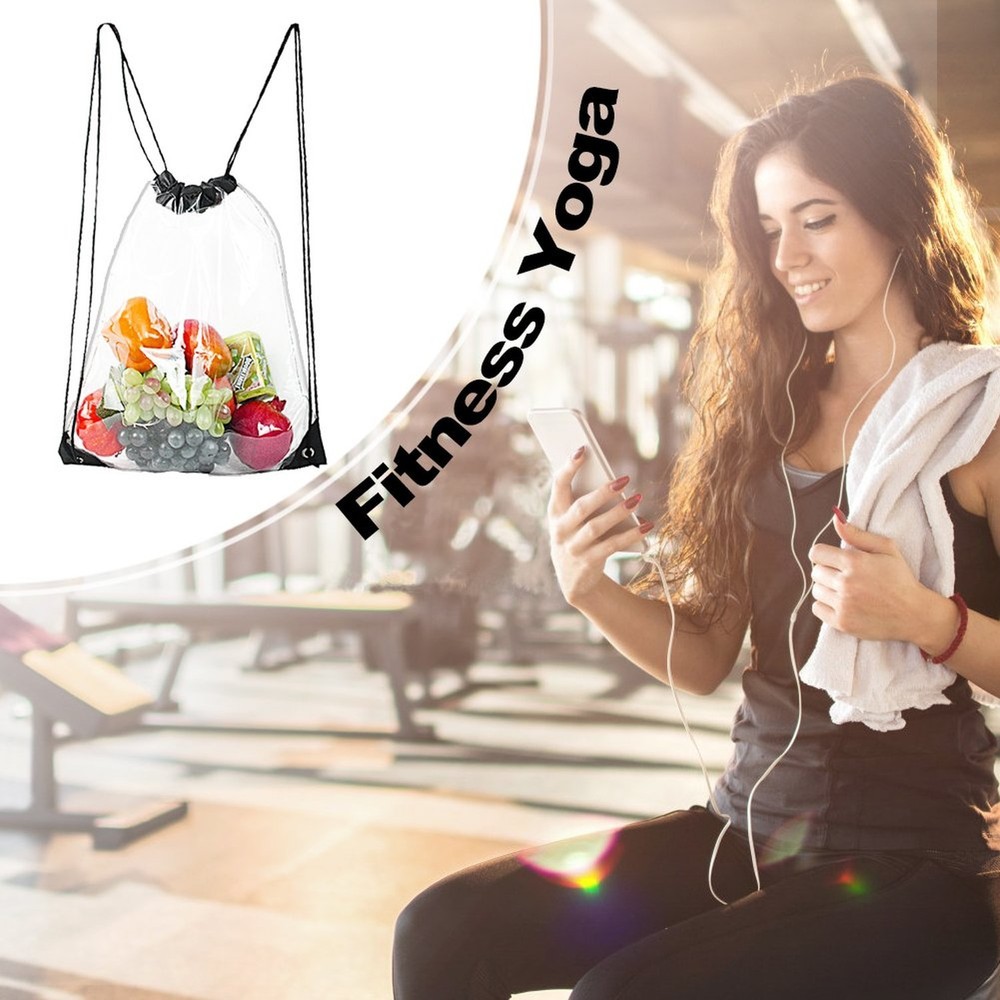 Clear Drawstring Bag Waterproof Stadium Drawstring Backpack Black