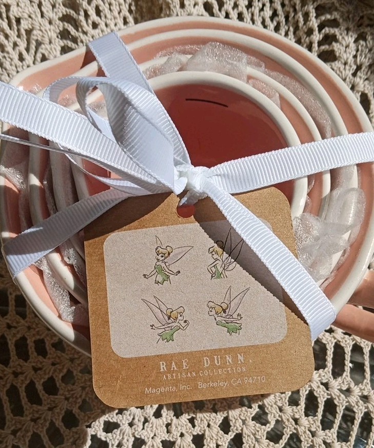 NEW RAE DUNN Tinker Bell Pink SET "Pixie Magic" Mug & 4 Nesting Measuring Cups