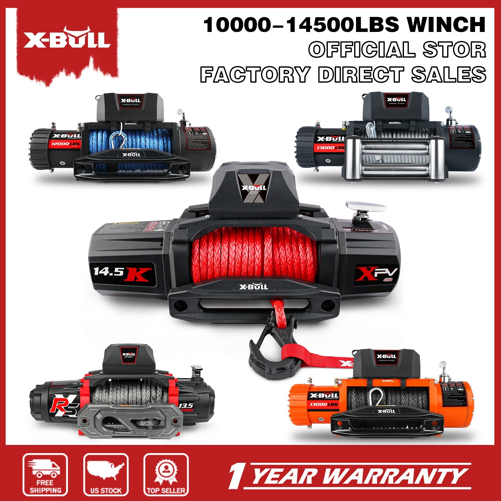 X-BULL 12V Electric Winch 10000lb-14500lb Truck Towing Jeep Winch 4WD Off-Road