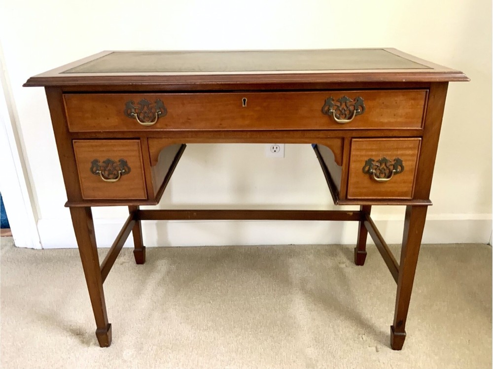 Vintage Georgian Walnut Writing Table With Tooled Leather Top