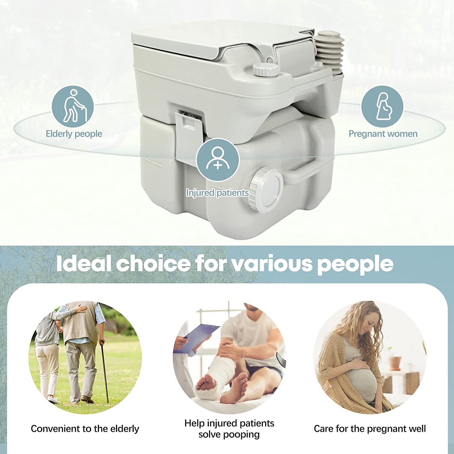 Portable Toilet 5 Gallon 20L Flush porta-potty Outdoor Indoor Travel Camping