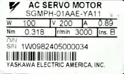 3569 YASKAWA AC SERVO MOTOR SGMPH-01AAE-YA11