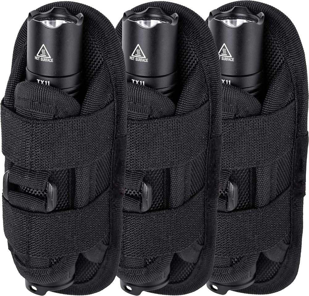 3Pack Tactical Flashlight Holster Pouch Stretchable Rotatable Clip 360° Holder