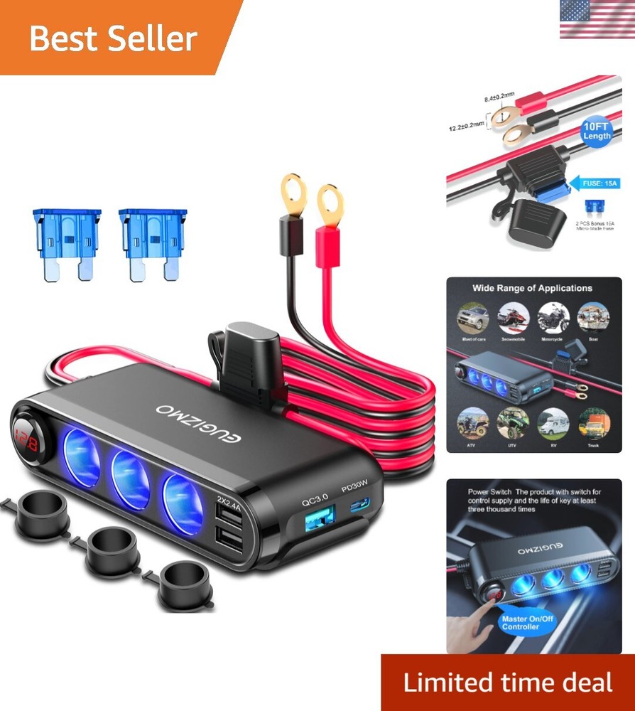 12V Cigarette Lighter Socket Splitter - Charge 7 Devices with Smart Technology