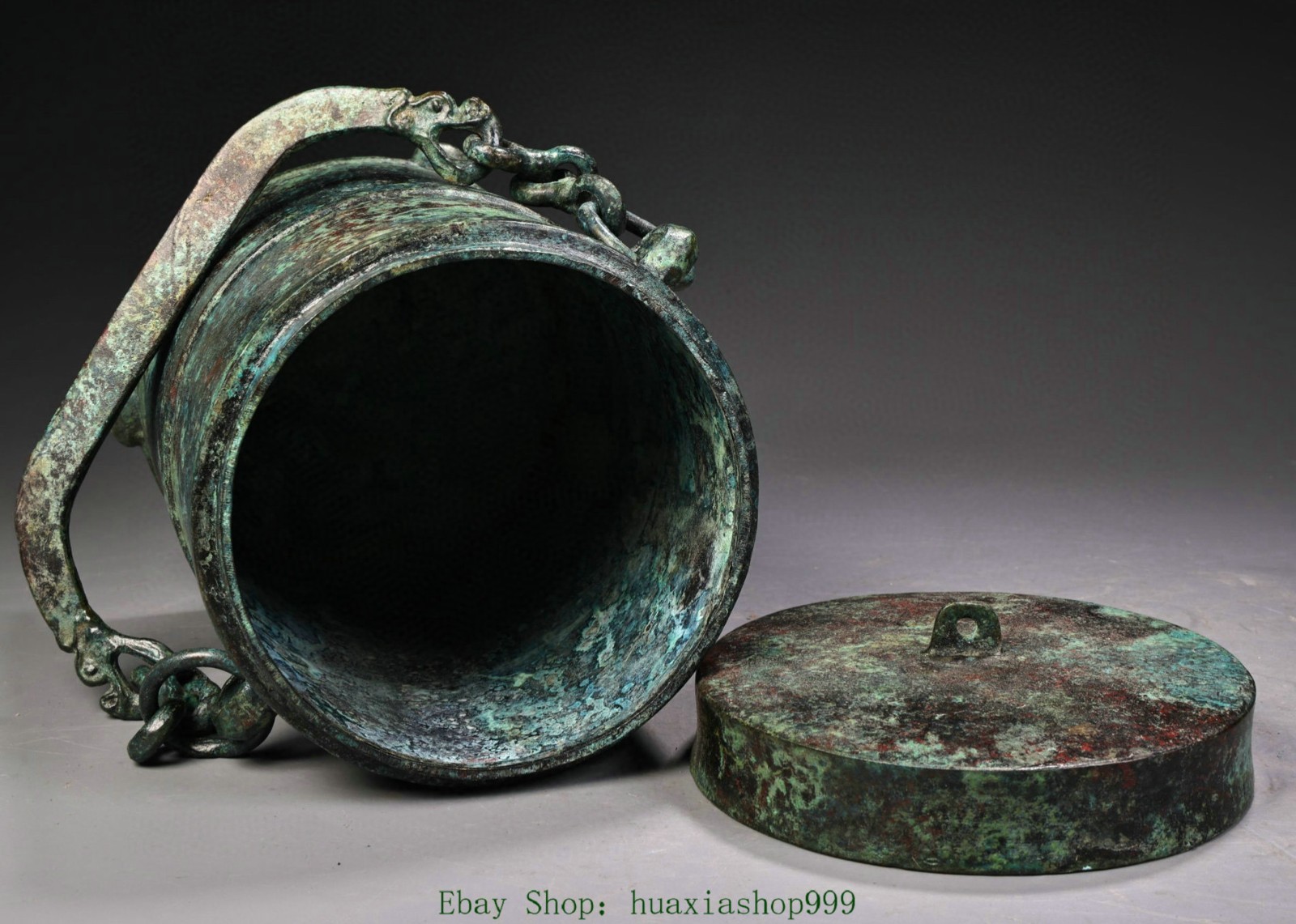 7.4"Collection Old China Dynasty Bronze Ware Chain Portable Crock Pot Jar Tank