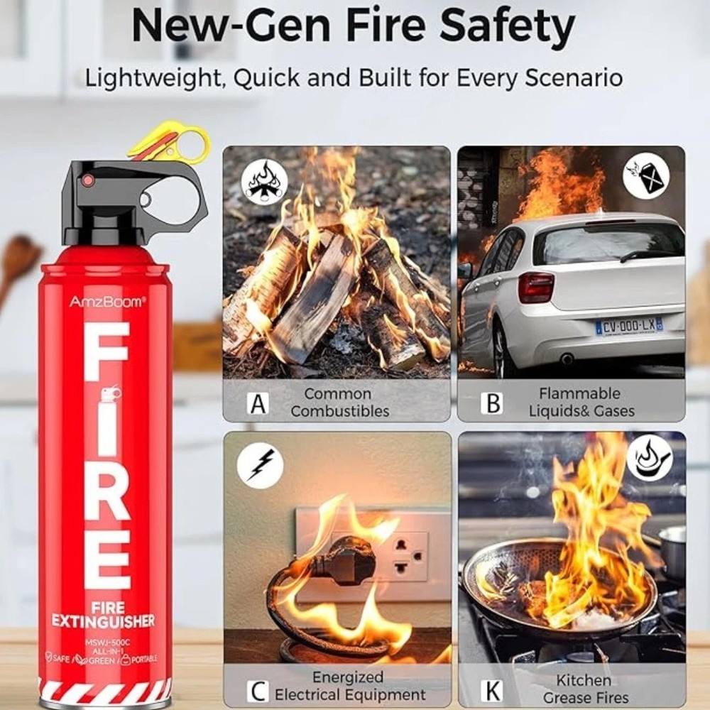 4-in-1 Fire Extinguisher with Mount for Home Car Kitchen Multi-Purpose Safety