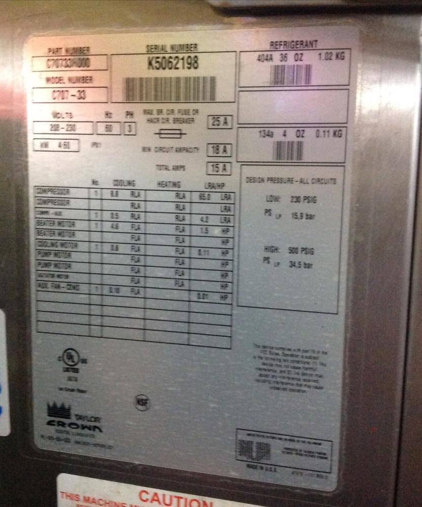 Taylor soft ice cream machine