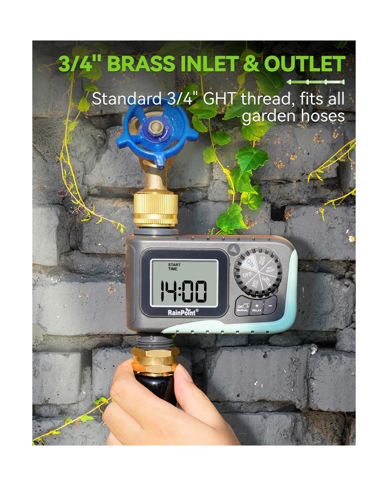 RAINPOINT Sprinkler Timer with Brass Swivel, Programmable Water Timer for Gar...
