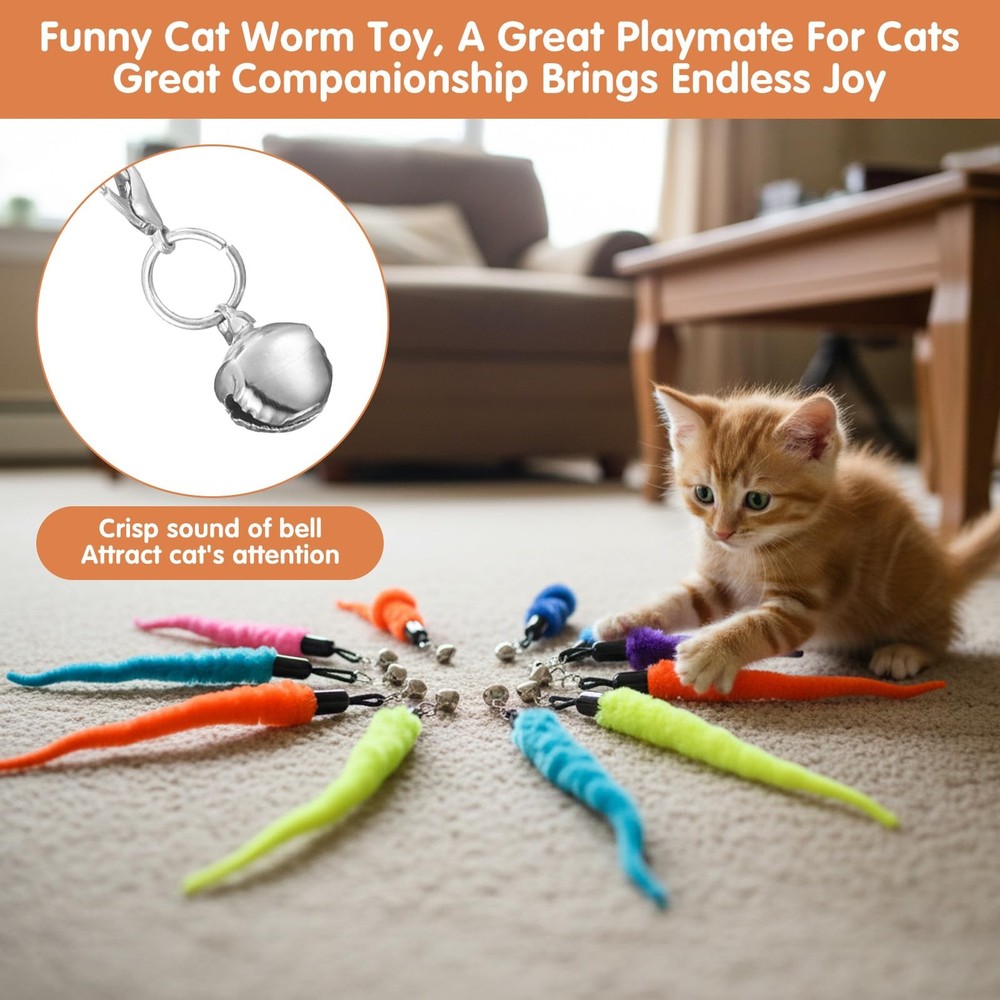 10 PCS Soft Worm Toys Interactive Replacement Feather Worm Teaser Refills