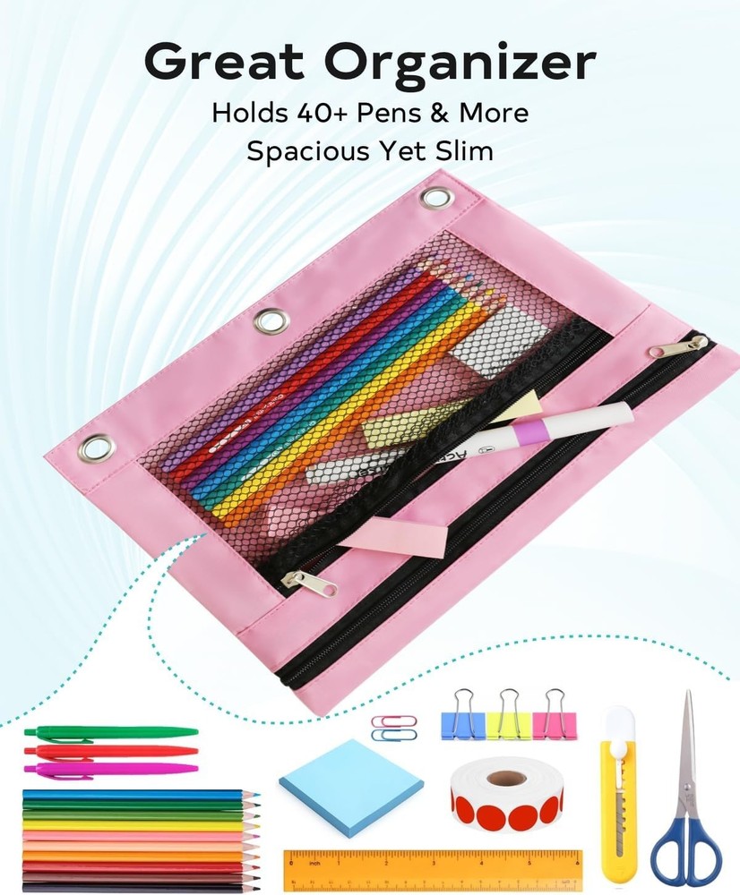 Durable 3 Compartment Pencil Pouch for 3-Ring Binders - Waterproof Organizer