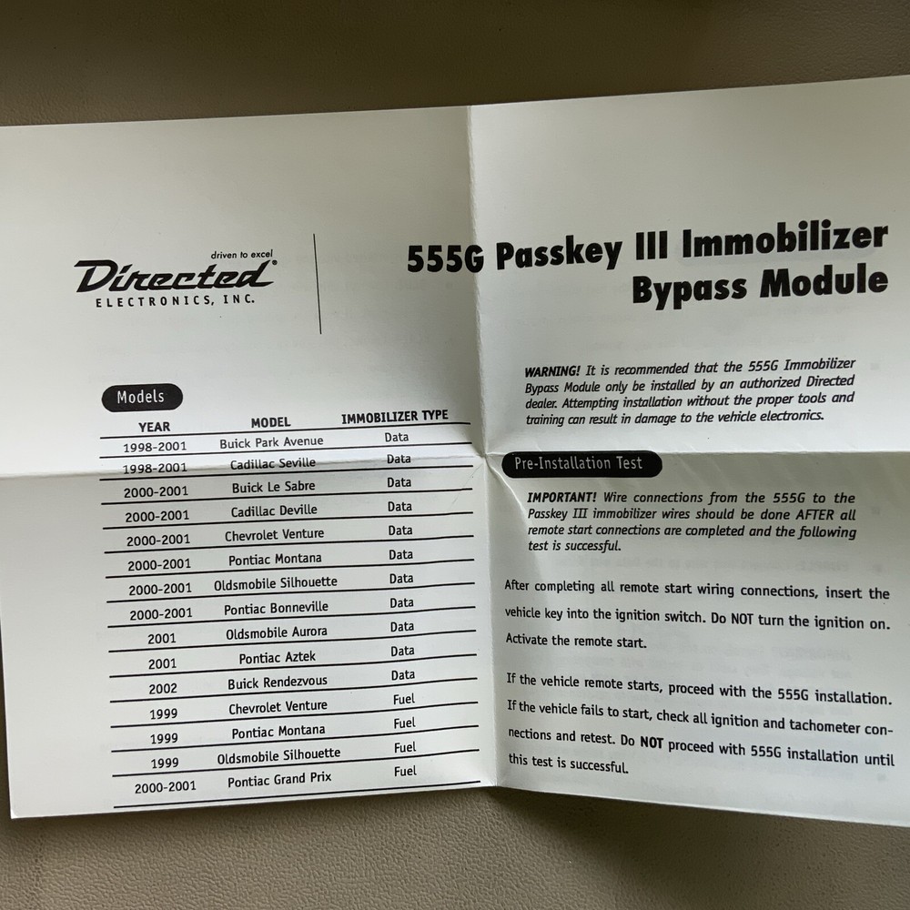 NEW In Box DEI 555G Passkey III Immobilizer Bypass Module Directed Electronics